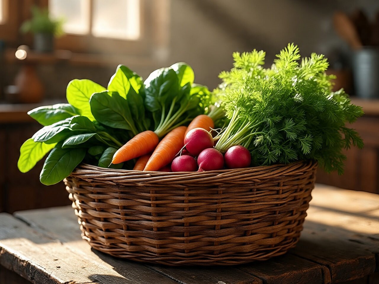 A basket of fresh vegetables being handed to a neighbor, symbolizing community sharing in 10 Gardening Resolutions