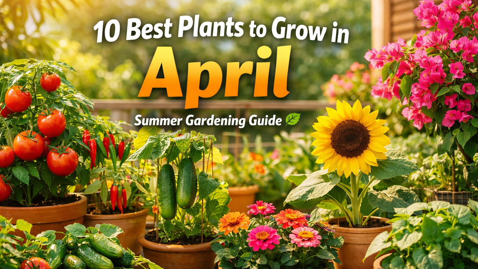 Best plants to grow in April in India displayed in a vibrant home garden with blooming flowers and healthy vegetables in balcony and terrace setup 🌿🌸