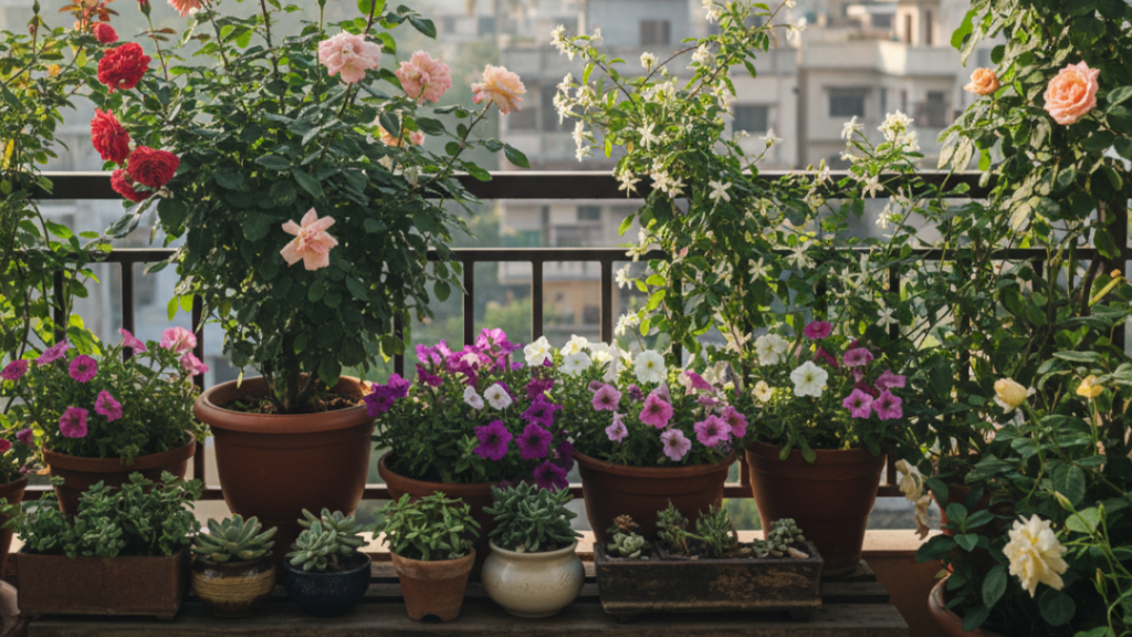 10 February care tips for flowering plants showing healthy blooming plants in an Indian home garden